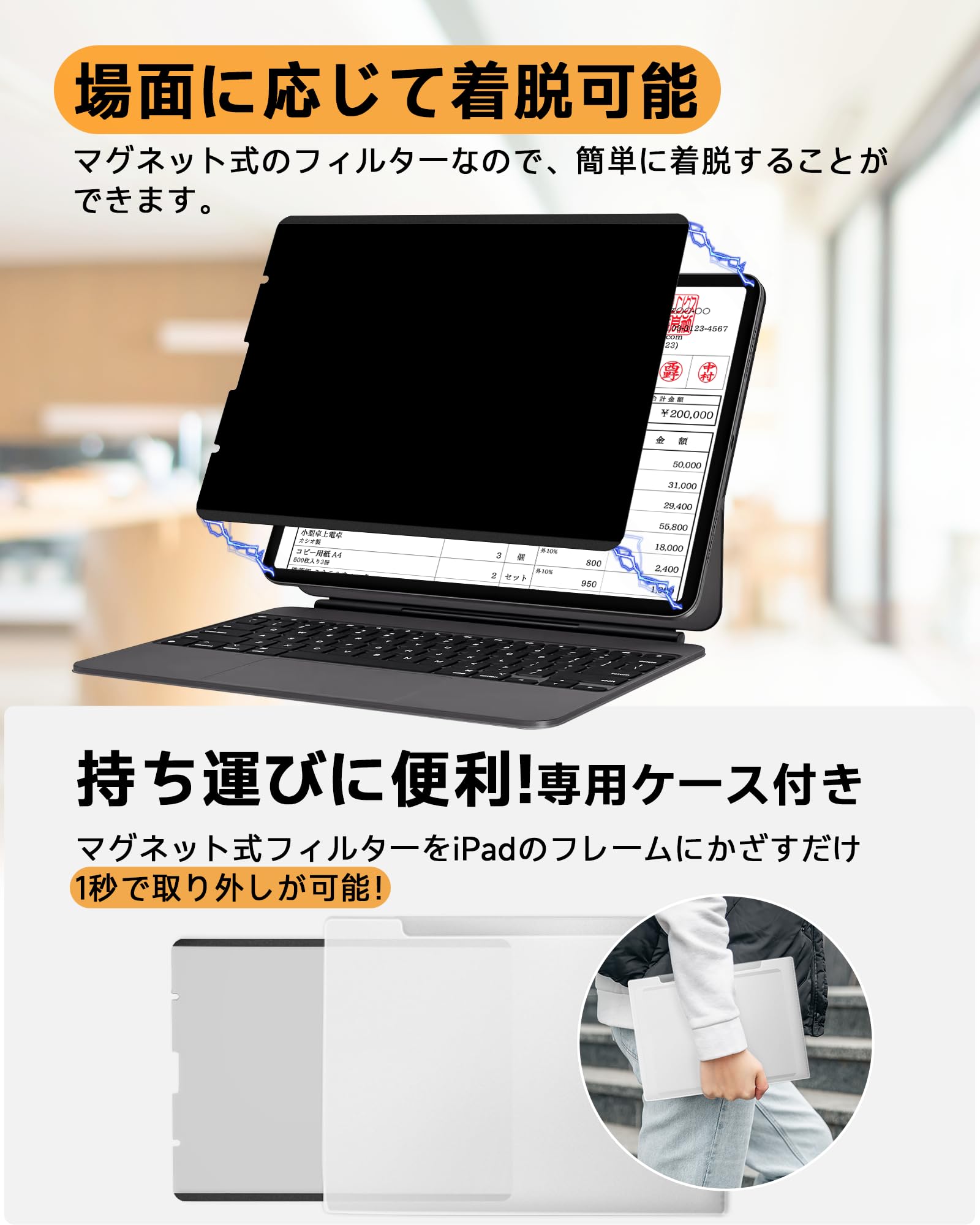 Amazon | 360度 マグネット式 覗き見防止フィルム iPad Air 10.9インチ 