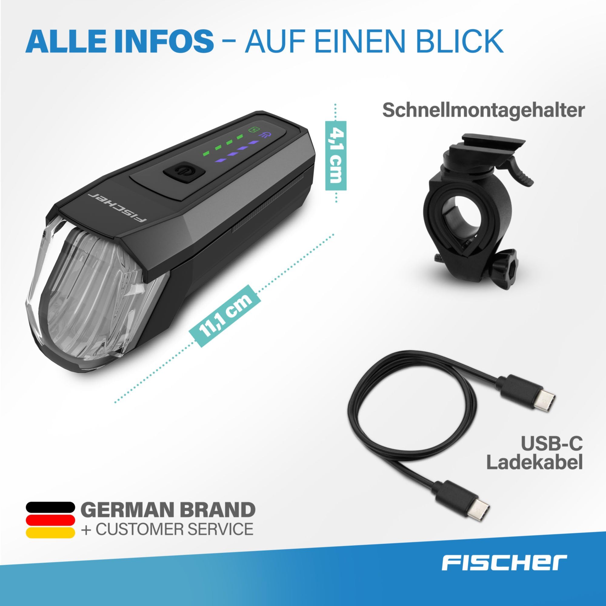 Fischer Fahrrad LED-Frontlicht 100 Lux Fernlicht