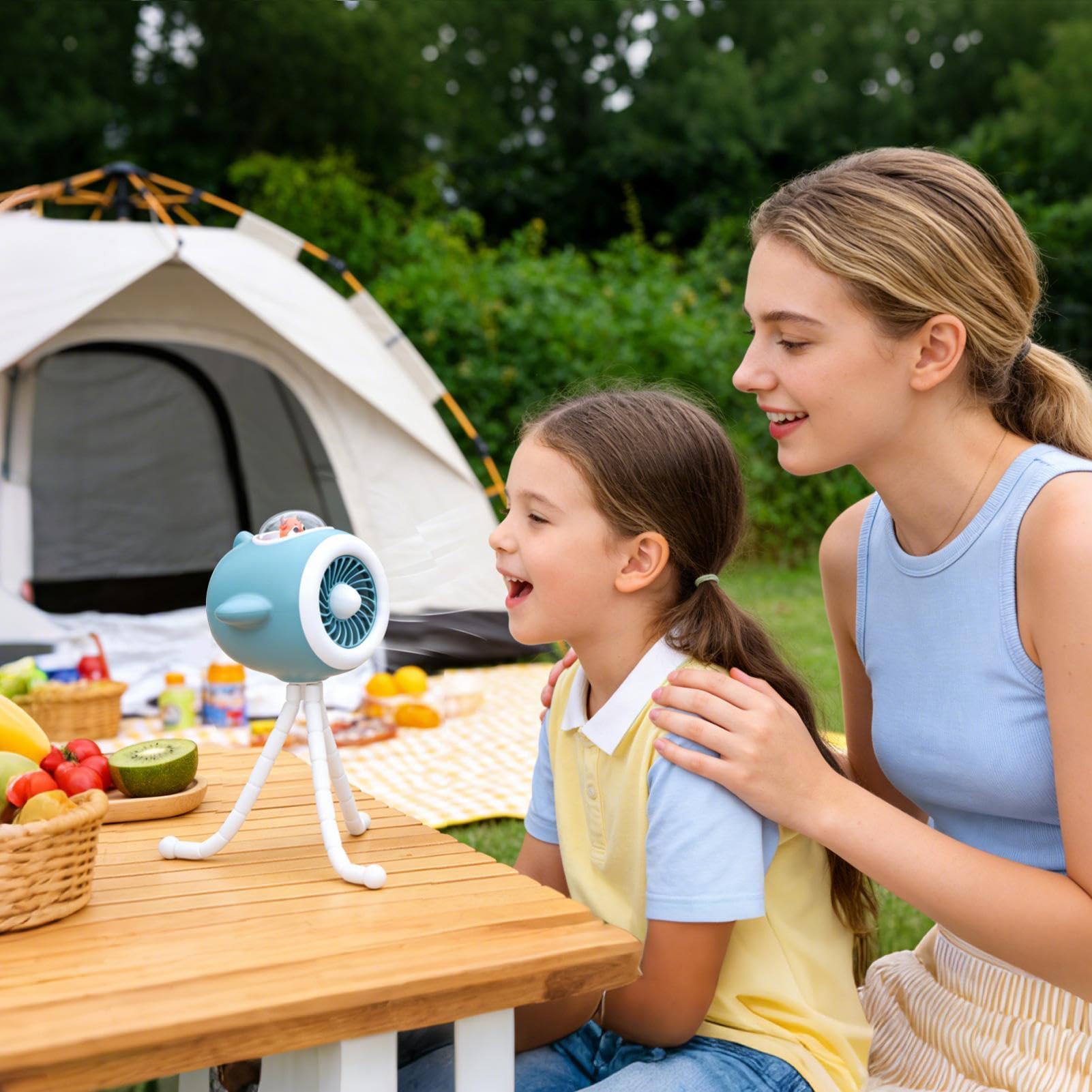 Generisch Ventilatore per passeggino con luce LED regolabile a 3 livelli | Ventilatore da tavolo per bambini, ragazzi, viaggi, parco, shopping, campeggio, casa, auto, asilo dei bambini, estate