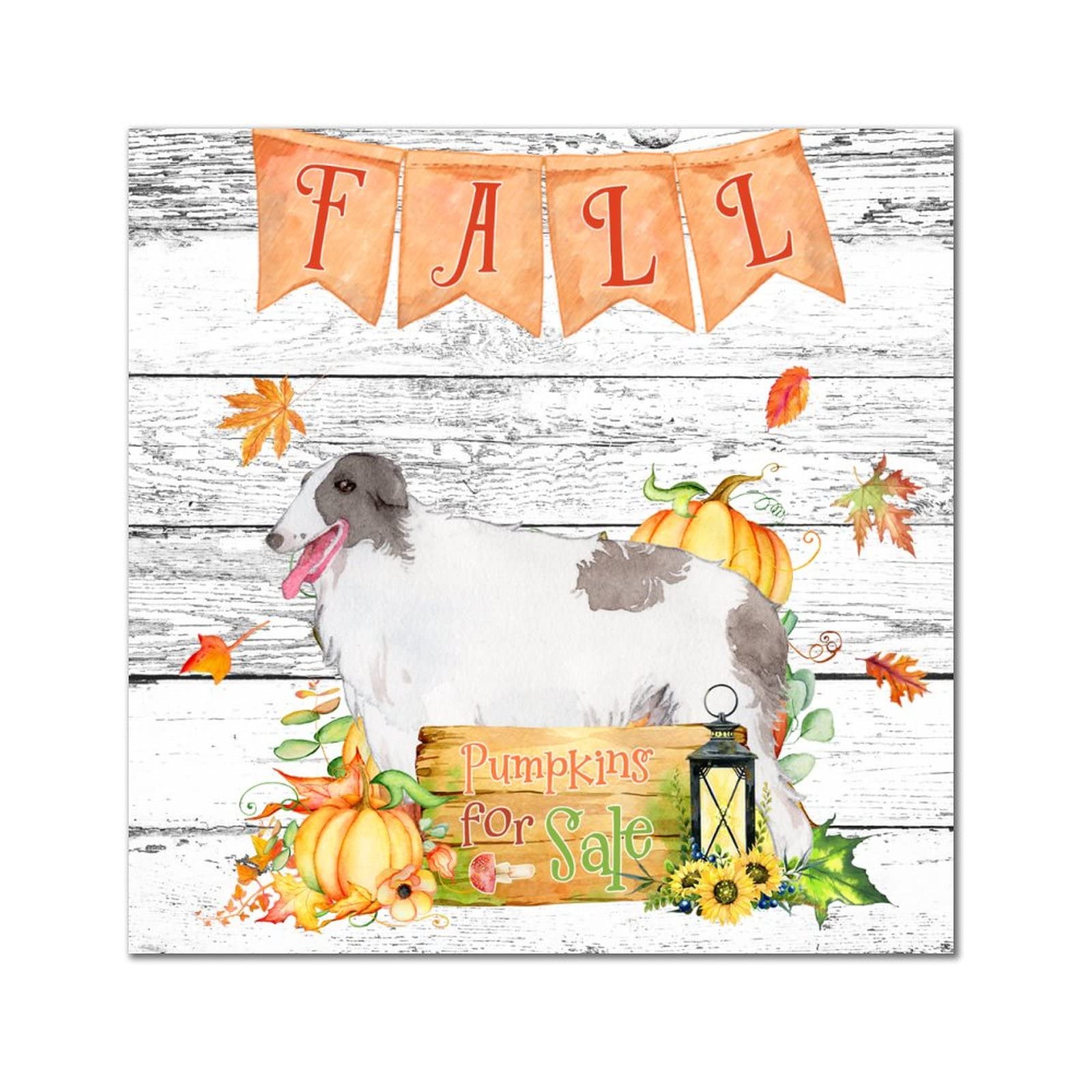 Plaque Fall Pumpkins Sale Shetland en bois déco vintage chien de berger