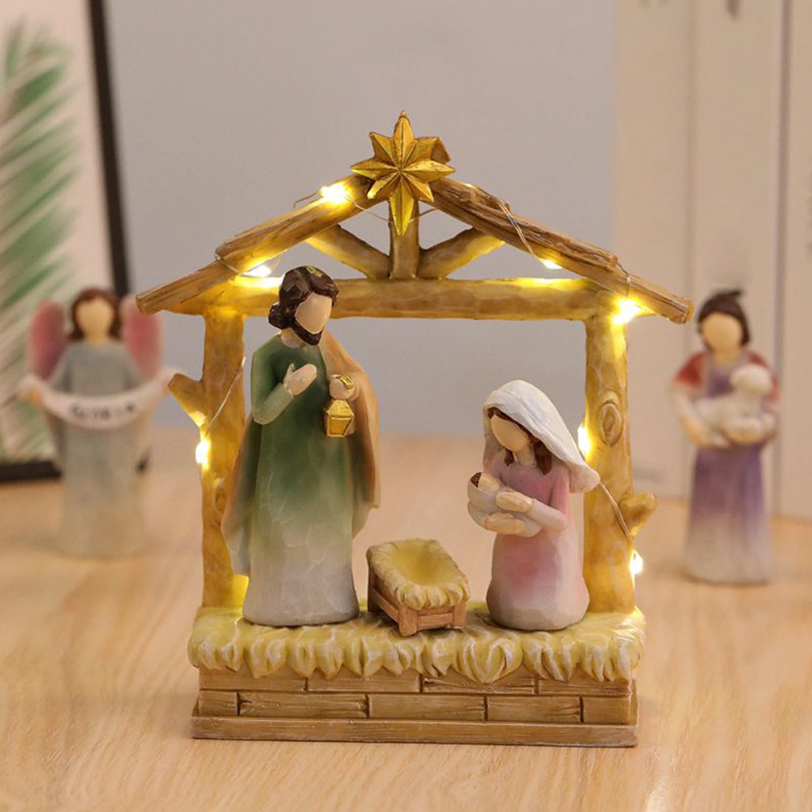 Presepe Di Natale Statuine Mangiatoia E Figurine Decorazioni Natalizie | Set Presepe Di Gesù Statua Sacra Famiglia Tavolo Soggiorno Camera Da Casa Di Campagna Scuola