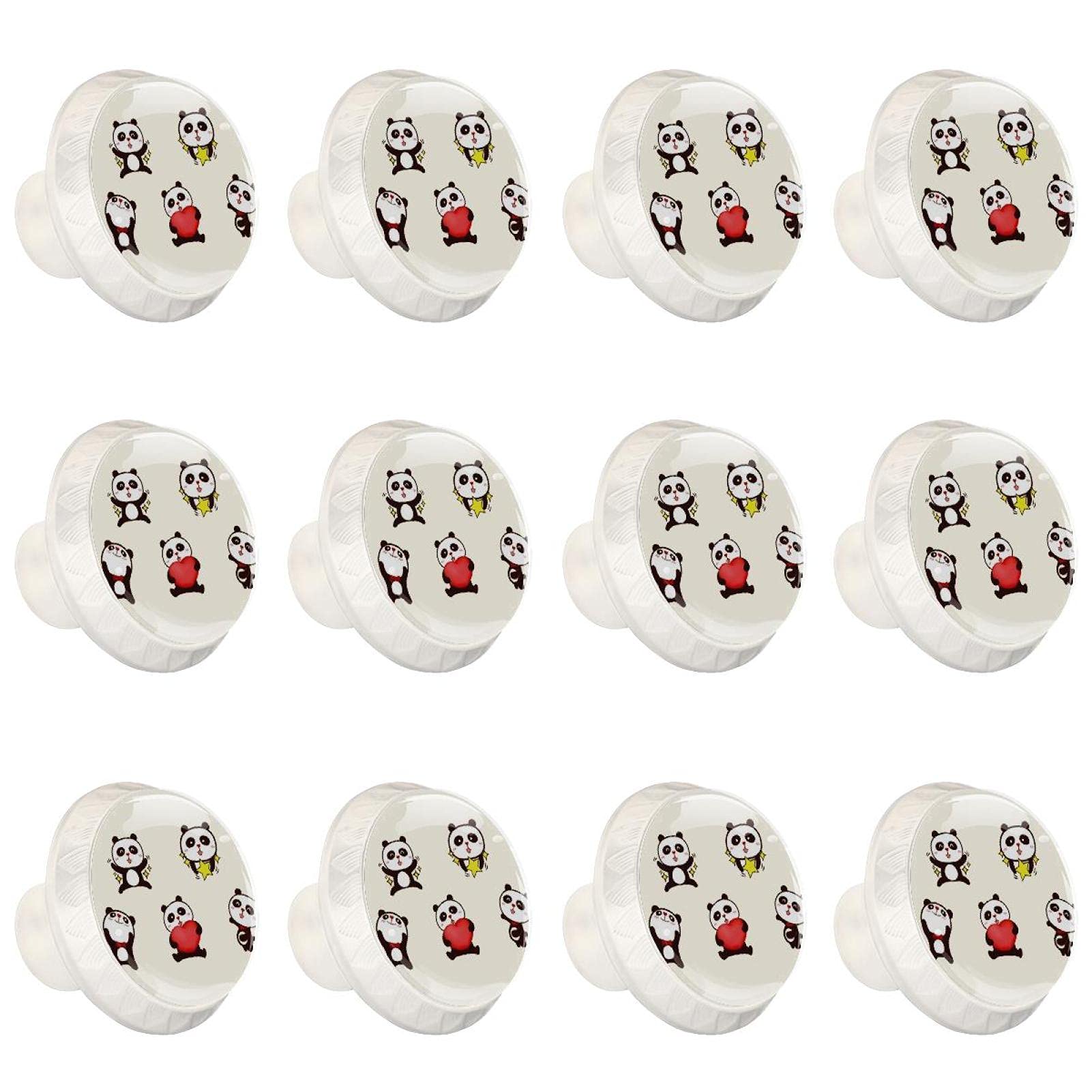Boutons d'armoires de cuisine ronds motif panda x12 pour tiroir de commode enfant