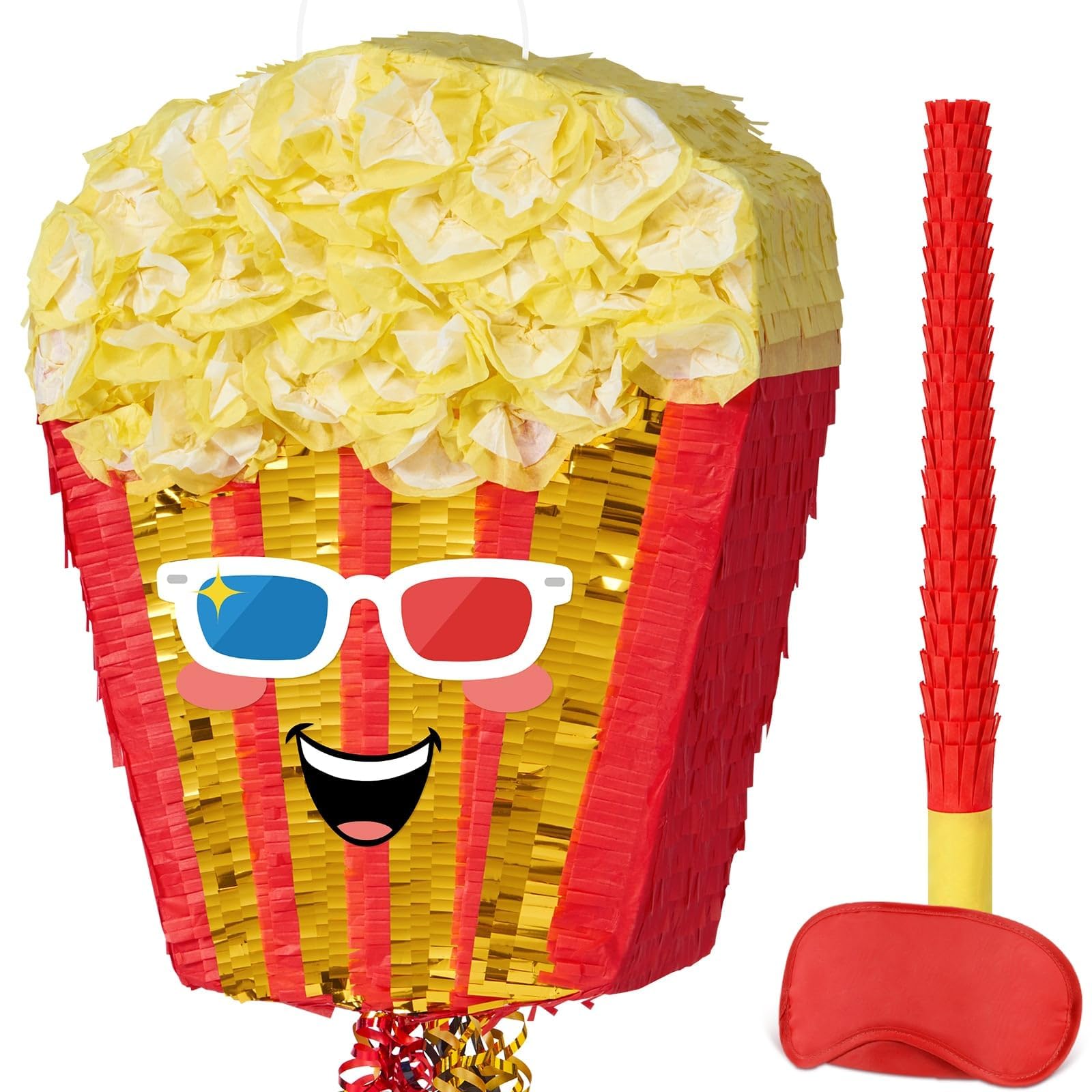 WERNNSAI Popcorn Pinata Birthday Party Decorations with Blindfold and Stick — image 1