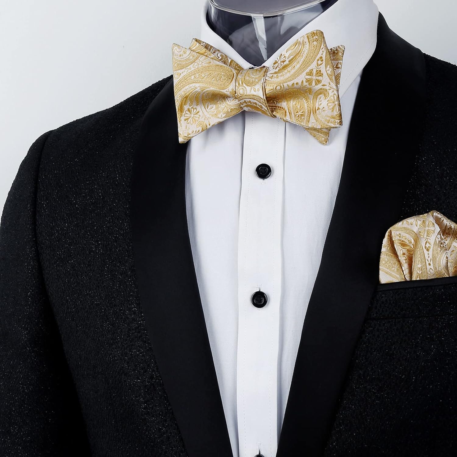 Alizeal Mens 2pcs Paisley Jacquard Tuxedo Self Tied Bow Tie with Pocket Square Set - Image 2