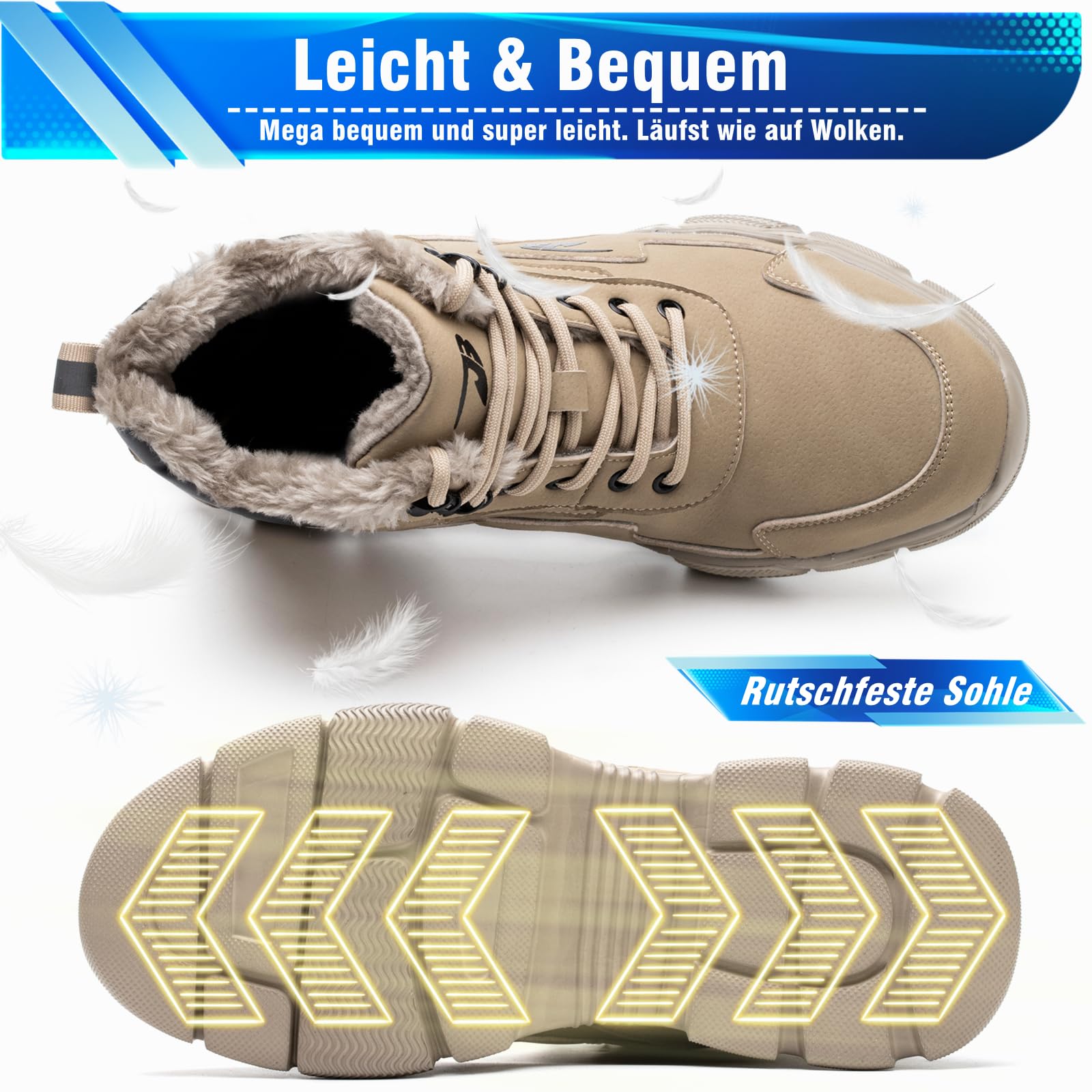 Winter Arbeitsschuhe Herren Wasserdicht Leicht Sicherheitsschuhe Damen Stahlkappenschuhe rutschfeste Sicherheitsstiefel mit Warm Gefüttert
