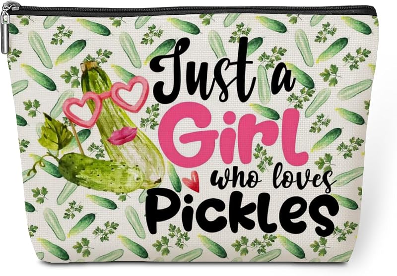 Necessaire de maquiagem retangular jeilink com estampa dupla-face Girl Loves Pickles, 1 unidade
