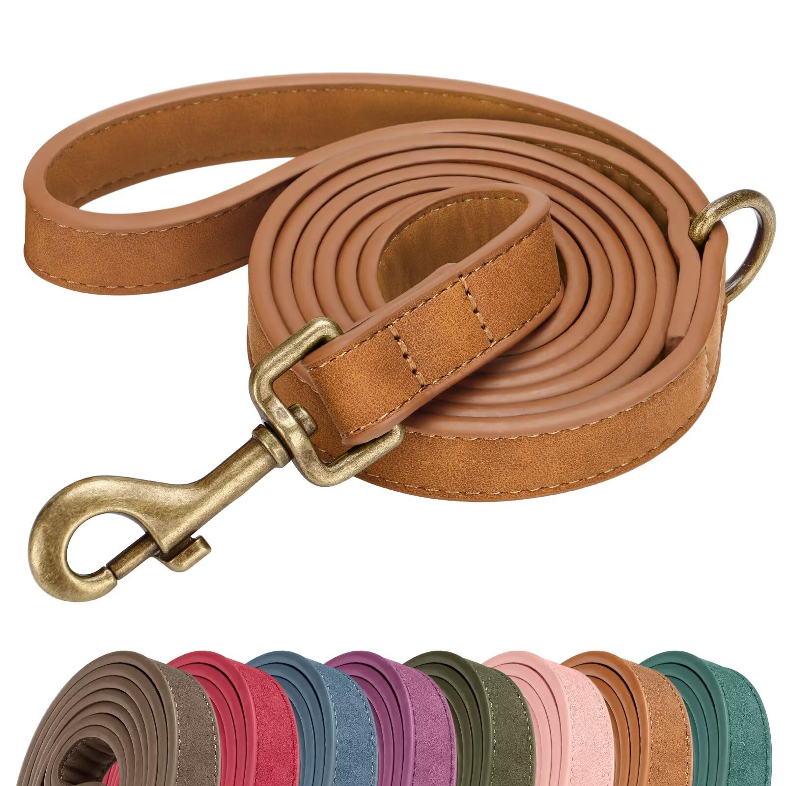 Didog Stylish PU Leather Dog Leash for Small Dogs, Easy to Clean 5ft Small Dog Leash with Metal Tangle-Free Clip, Fashionable and Elegant for Walking, Running and Training,Light Brown, S