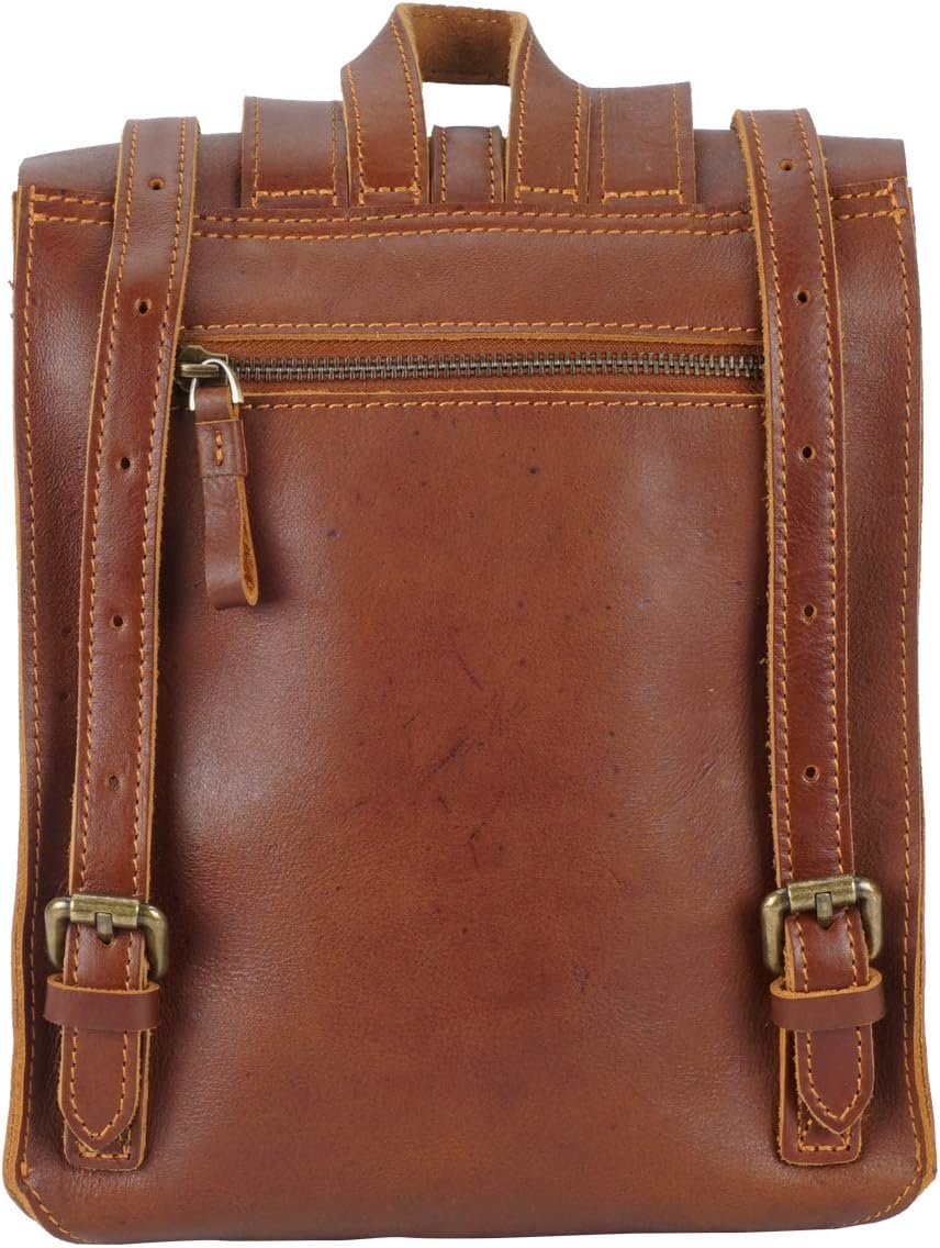 YONDER Bags Heritage Brown Leather Mini Backpack | 12" iPad Tablet Backpack | Full Grain Leather Vintage Design