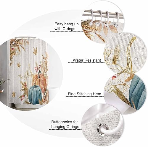 Miniatura 6 de Cortina de ducha de calabaza de otoño, hojas de trigo y calabaza, cortinas de ducha para decoración de baño, otoño, Acción de Gracias, cosecha,