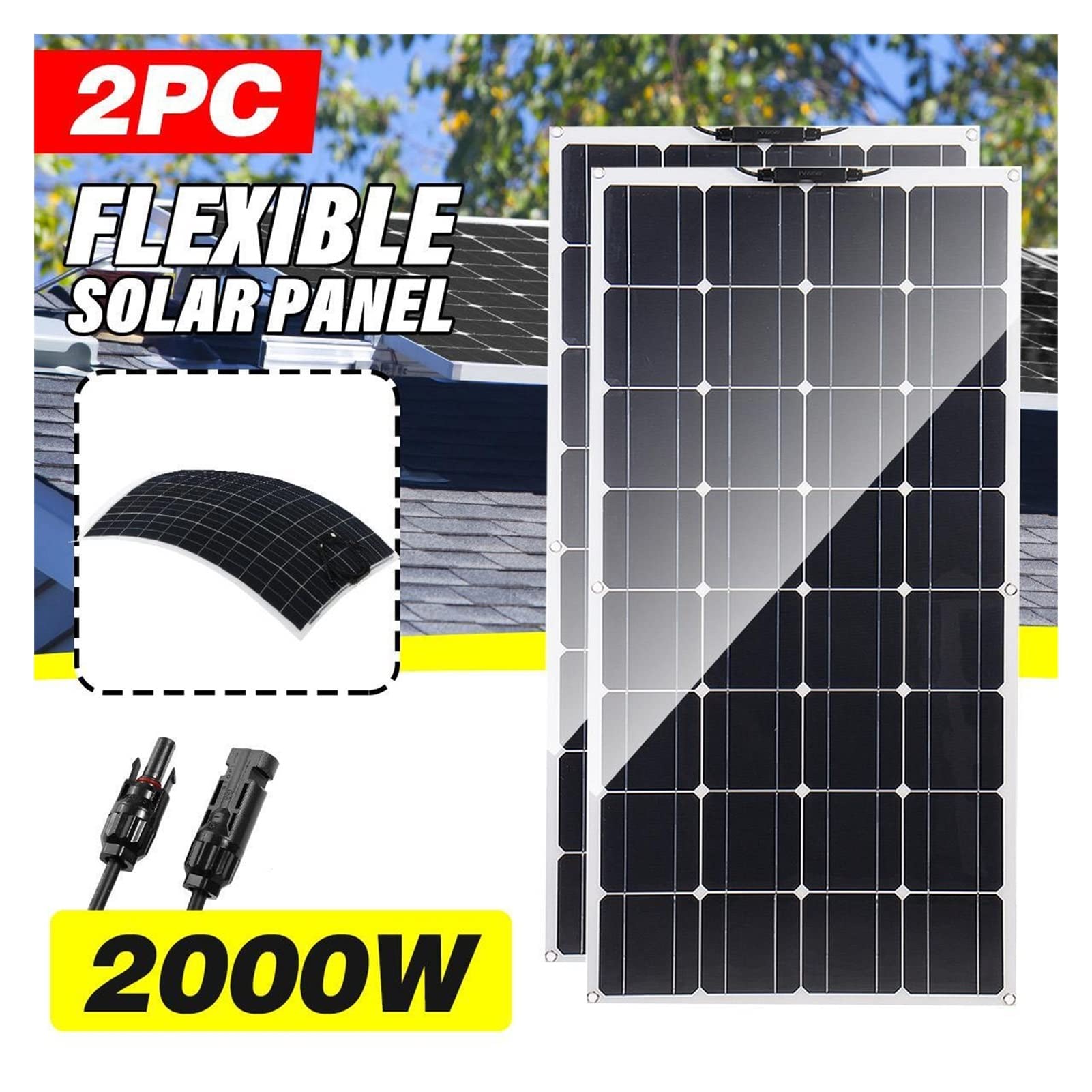 Panel Solar, 200 0W 1000W Panel solar 18 V Alta eficiencia Monocristalina Portable flexible impermeabilización de emergencia Celdas solares al aire libre(1000W)