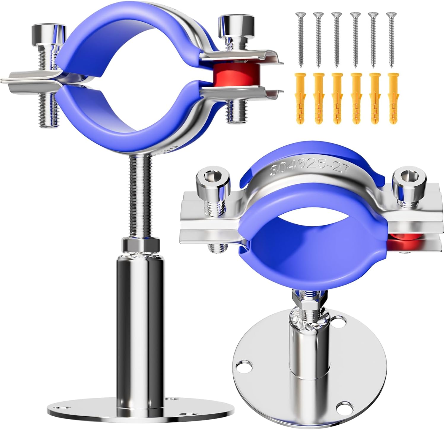 2 Pack Wall Mount Ceiling Mount Pipe Supports Suitable for OD Pipe 25-27mm Adjustable Height 50-100mm Adjustable Pipe Strap Clamp with Screws Stainless Steel