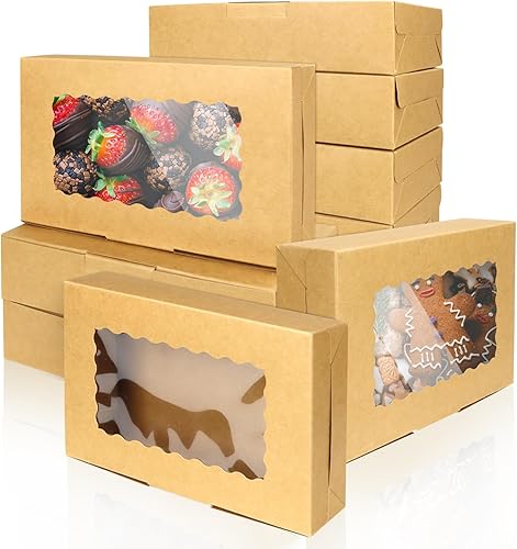 BadenBach Paquete de 36 cajas de papel kraft para panadería con ventana, 8 x 5 x 2 pulgadas, caja de embalaje de dulces de papel marrón macarrón,
