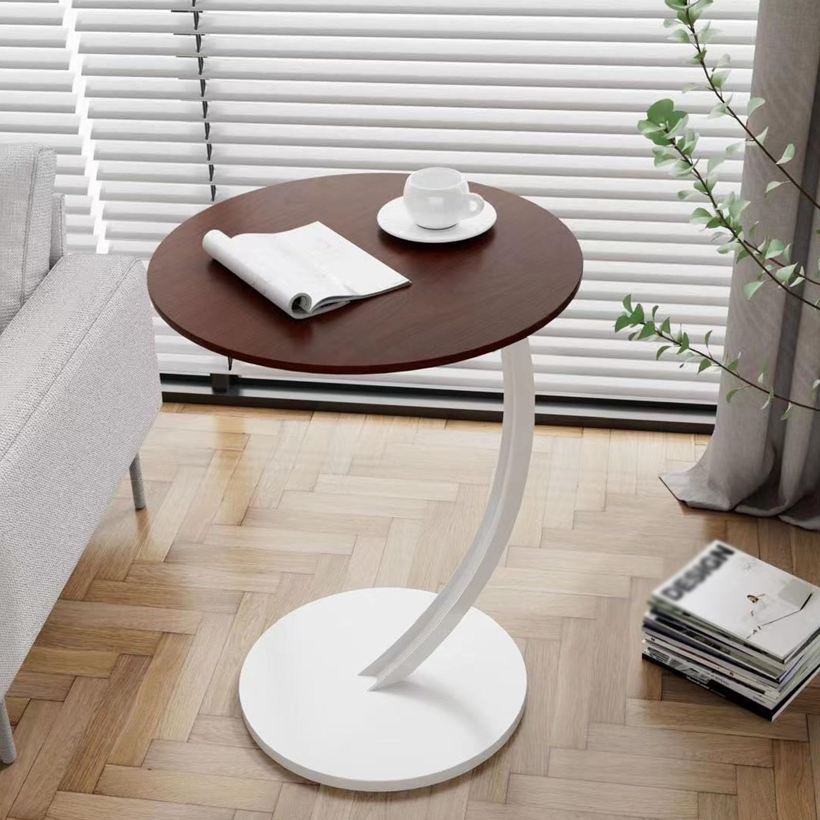 SXZenSpace Coffee Table End Tables,Couch Tables That Slide Under,Couch Side for Laptop,Round Couch Living Room Bedroom Office And Small Peace,walnutwhite