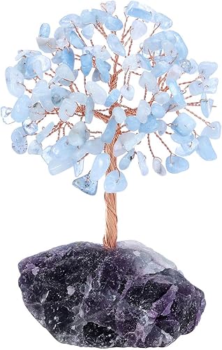 MANIFO Figuras de árbol de la vida de Feng Shui con cristales curativos de cristal de aguamarina