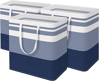 BlissTotes 3-Pack Laundry Basket, Collapsible Laundry Hamper, Blue, 100L