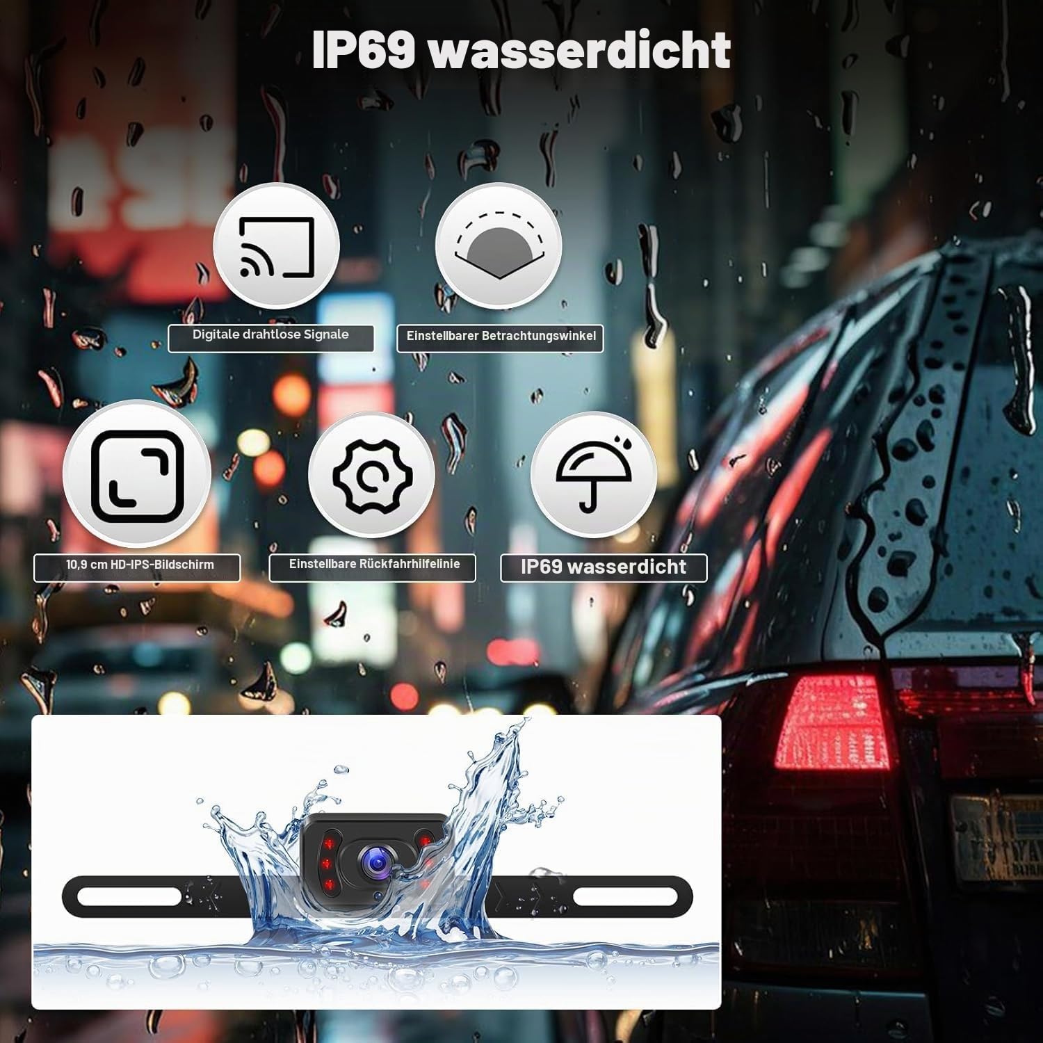 Wireless Digitales drahtloses Rückfahrkamera Kit mit 4,3" IPS-Bildschirm Nachtsicht IP69 wasserdichte Rückfahrkamera mit Weitwinkel für Vans, Trucks, Camping Cars, RVs