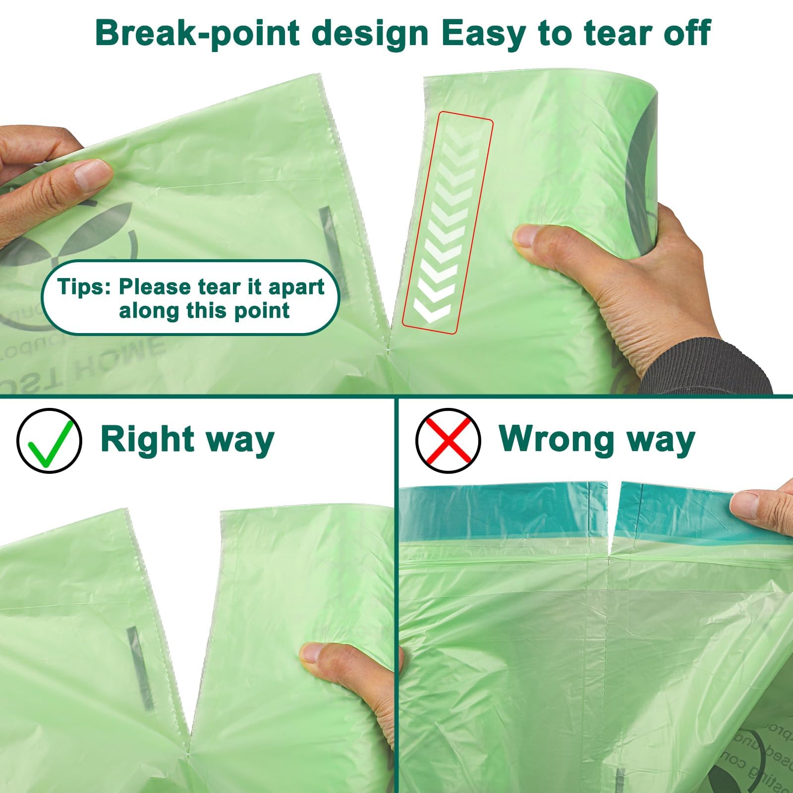 HECTOLIFE Bolsas de basura compostables de 13 galones, bolsa de residuos de comida de cocina, ASTM D6400, certificación US BPI y Europe OK Compost Home, 200 unidades