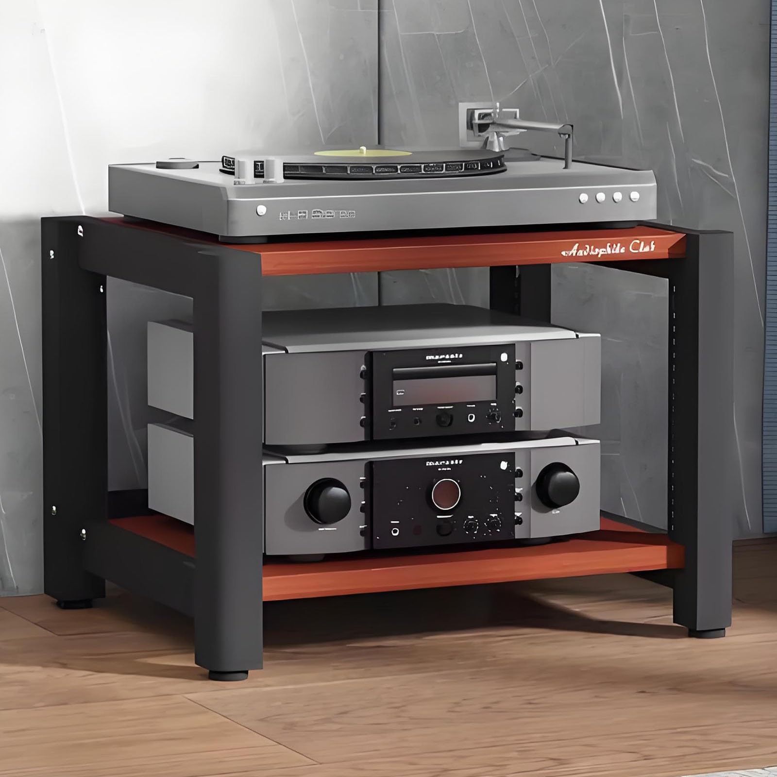 HiFi Rack 2/3/4/5 Ebenen – AV Regal für Audio Video Komponenten, Stereoanlagen, Plattenspieler, Mehrschichtiger HiFi Schrank, TV Zubehör Schrank, Medienmöbel für Wohnzimmer & Studio(Brown,H40cm/15.7in