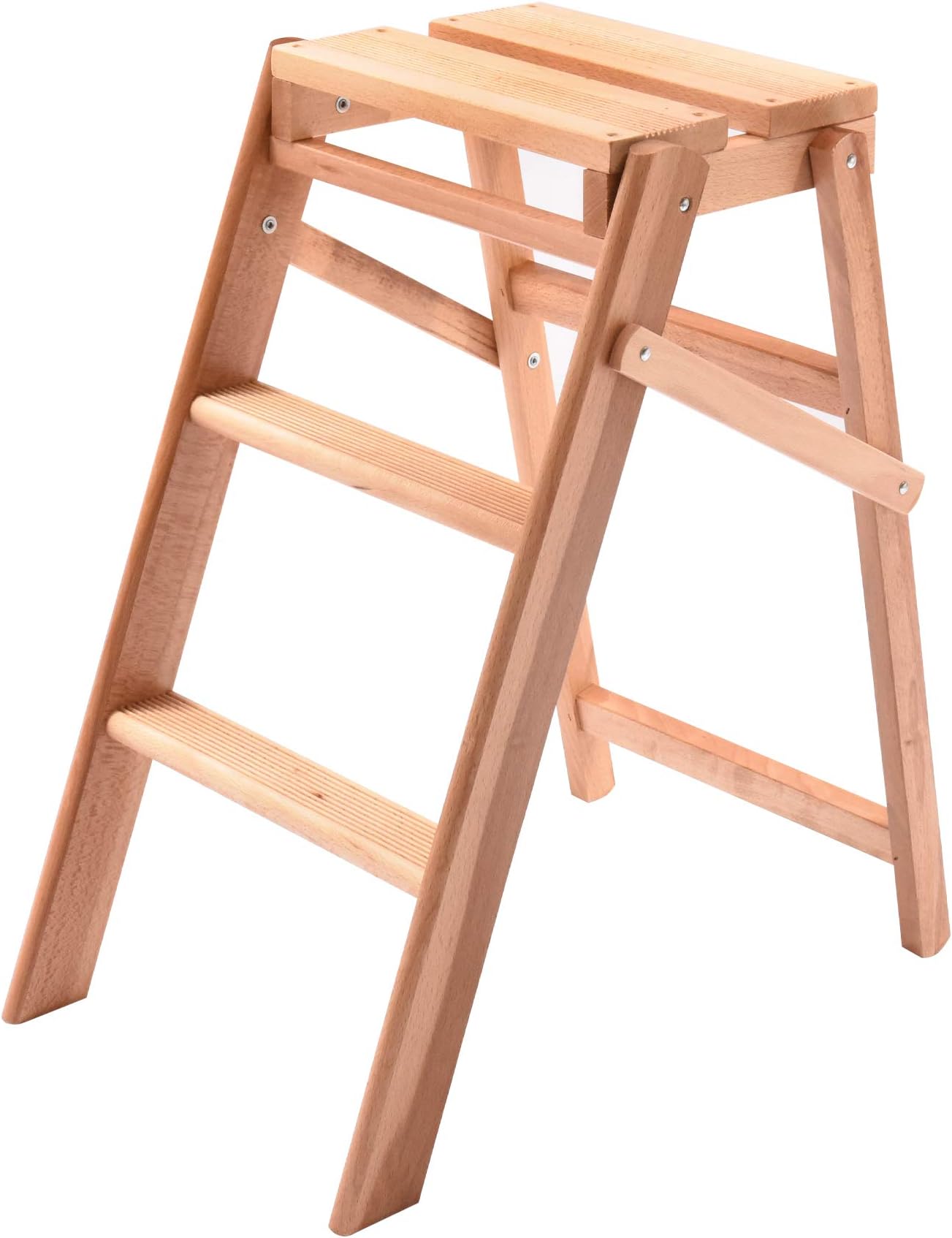 Sgabello Pieghevole a 4 gradini/Scala/Sedia Scala Portatile per Uso Domestico Scala per libreria Multiuso per Piante (Colore: Colore Legno