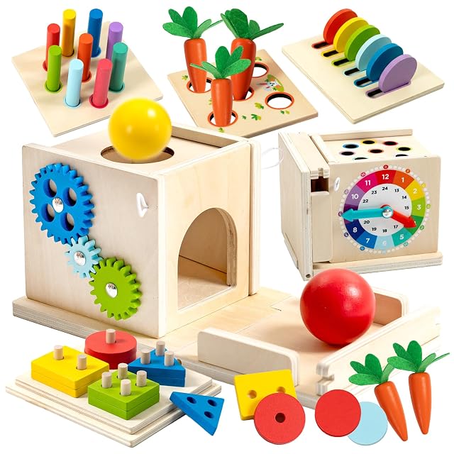 Nene Toys Cubo de Actividades Montessori 7-en-1 en Madera FSC® – Juguete Montessori 1 Año – Aprender Colores, Encajar Formas y Juegos Sensoriales – Regalo Educativo para Niños y Niñas 1 2 3 Años