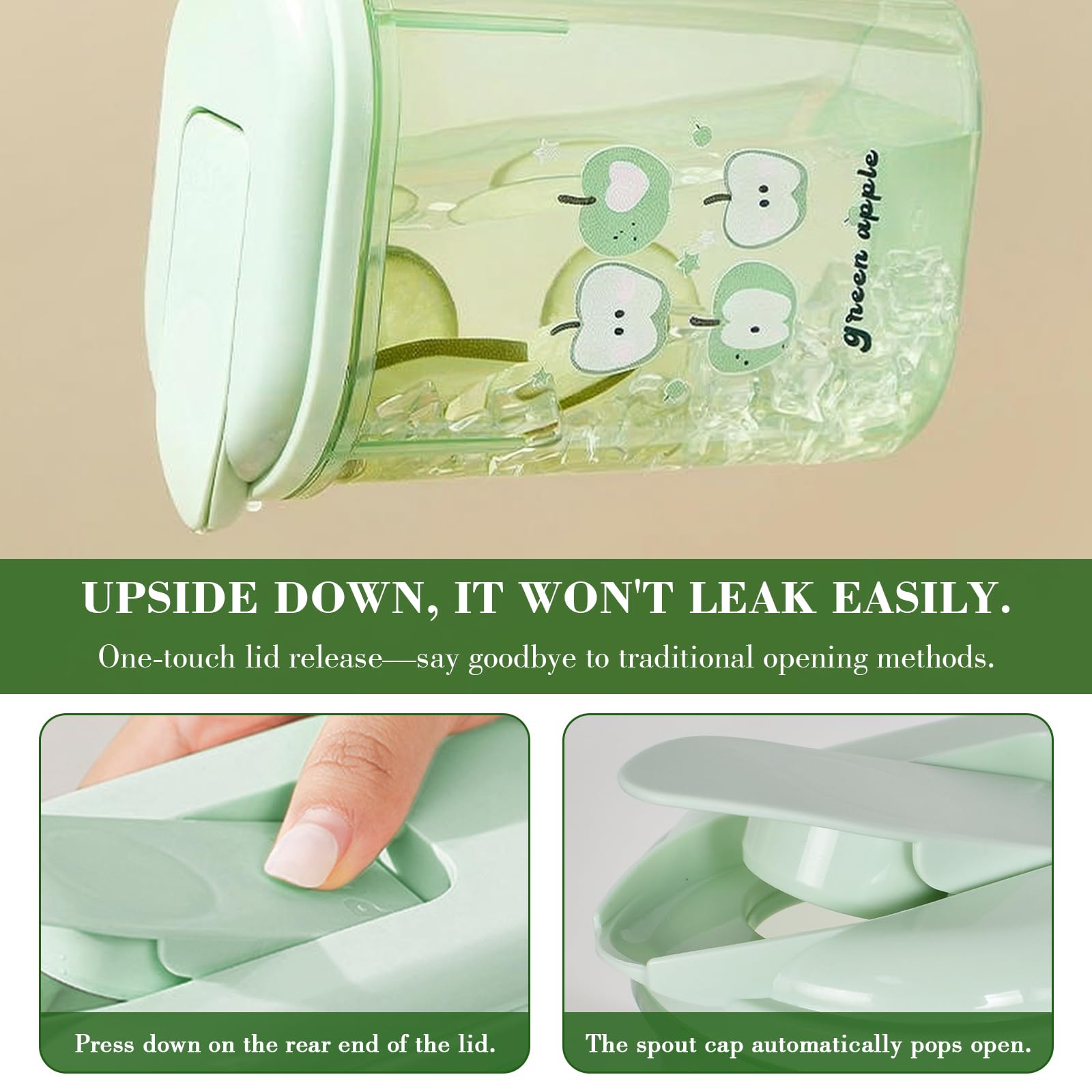 1.8L Leakproof Plastic Water Jug, with Push to Open Lid, Fridge Door Water Pitcher, Wide Mouth, for Iced Tea Homemade Juice - Image 4