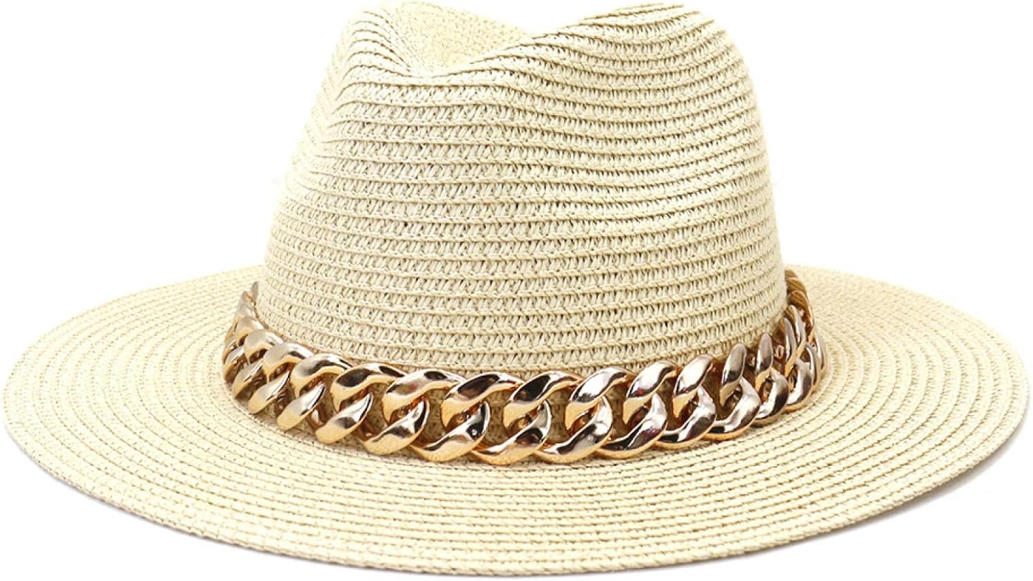 Beach Sun Straw Hat Fashion Gold Chain 