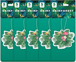 Rainforest Air Freshener, Scented Car, Home, and Office Fragrances (Pack of 5) Individually Wrapped, Fresh & Invigorating!