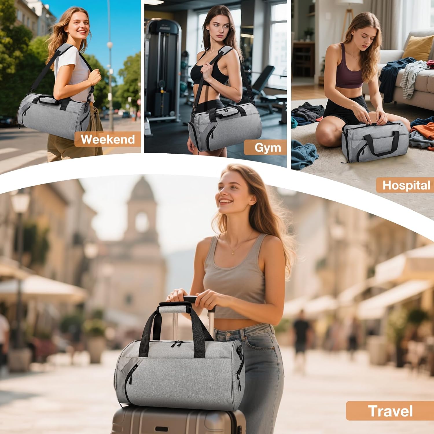 Small Gym Bag for Men Women,Sports Duffle Bag with Shoe Compartment & Wet Dry Pocket,Travel Weekender Carry On with Adjustable Strap