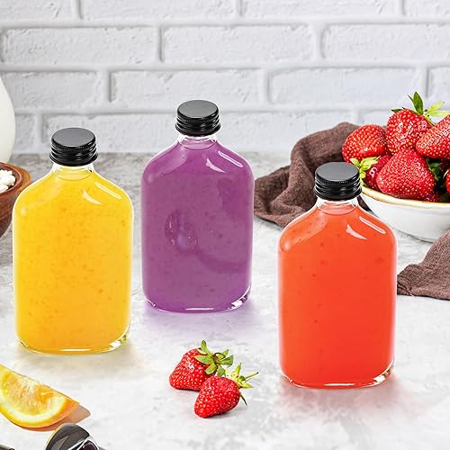 Miniatura 5 de Tebery Paquete de 20 botellas de vidrio para licor con tapas negras, botellas de bebida de 6.6 onzas para cerveza, leche, bebida, perfume, aceite,