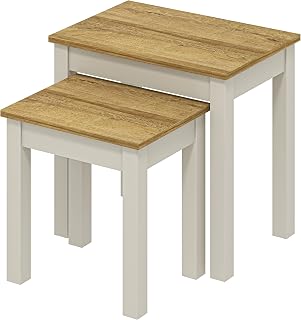 Galano Sufy Nest of 2 Tables Unit - Modern Sofa Side Table for Living Room - Small and Light Multilevel Coffee Table Set - 33 x 48 x 46.5 cm - Light Grey