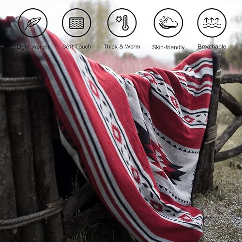 Miniatura 10 de Manta cálida, color naranja, ultra suave, con patrón bohemio, sherpa, para respaldo de sofá, cama, manta ligera y acogedora para sofá y cama, de 60