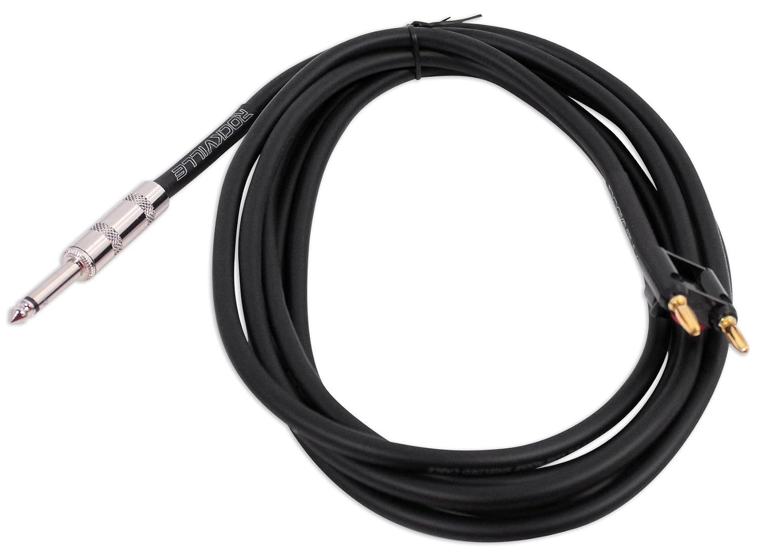 Rockville RCXBN10 10-Foot 1/4-In to Banana Speaker Cables, 16 AWG 100% OFC Copper Conductors, Flexible Durable Design, Noise-Free Signal Transfer for Amplifiers & PA Systems, 4-Piece