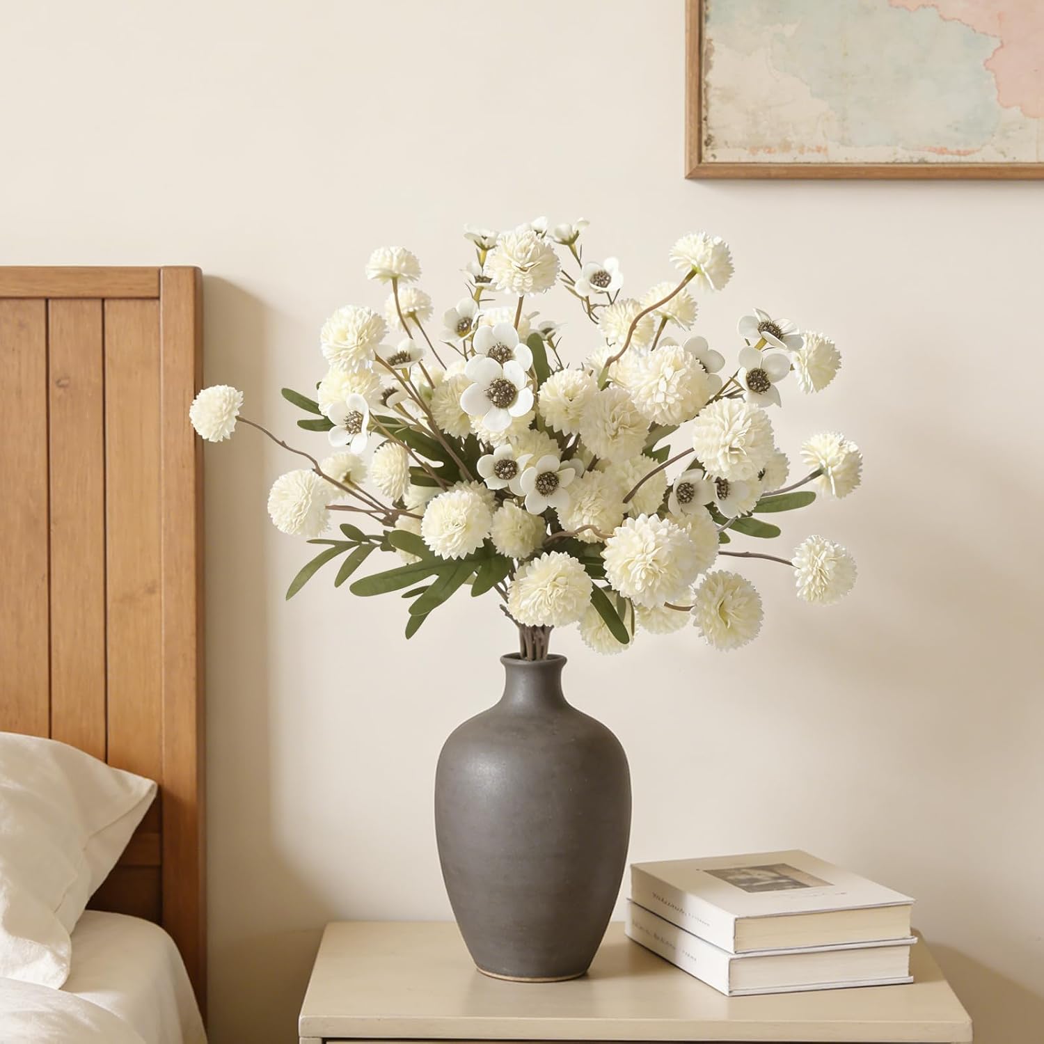 8 Pcs Silk Kiku Mums Flowers, White Ivory Artificial Flowers for Vase, Fake Pompon Mini Dried Flowers, Faux Flowers Sterms for Home Vase Fillers Arrangements for Spring Fall Centerpiece (white)