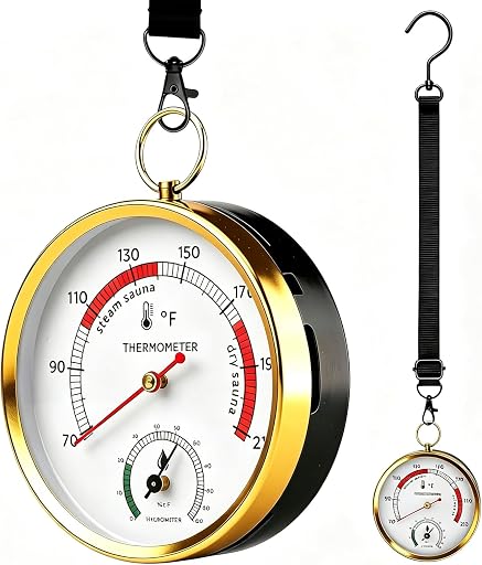 Sauna Thermometer Fahrenheit and Hygrometer Combo with Lanyard Mount - Hanging Thermometer for Sauna Room,Portable Steam Sauna, Temperature Range 68-212°F, Humidity Range 0-100%