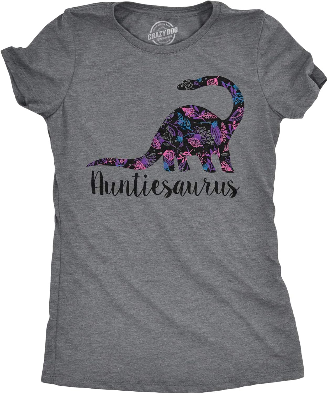 Crazy Dog T-Shirts Womens Auntiesaurus T Shirt Funny Kids Gift for Aunt Cute Graphic Dinosaur Top