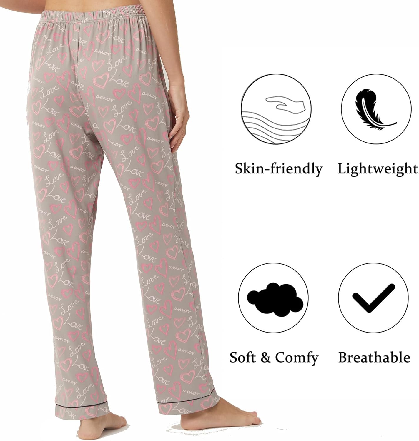LANBAOSI Women Pajama Pants Soft Breathable Sleepwear with Elastic Waist Womens Lounge Sleep Pj Bottoms for Women