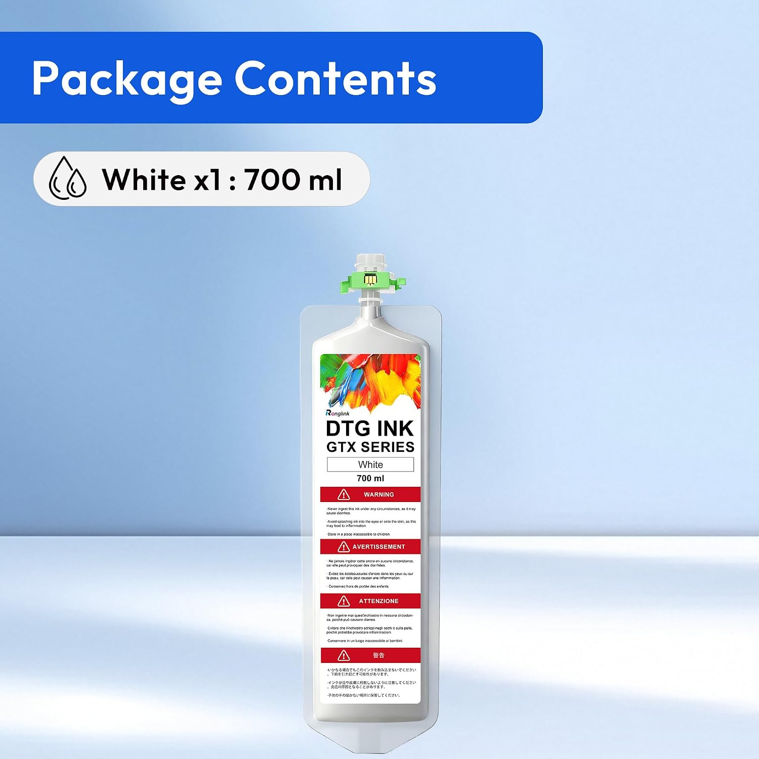 Premium DTG Textile Ink Bag White 700ML Direct to Garment Printing image 2