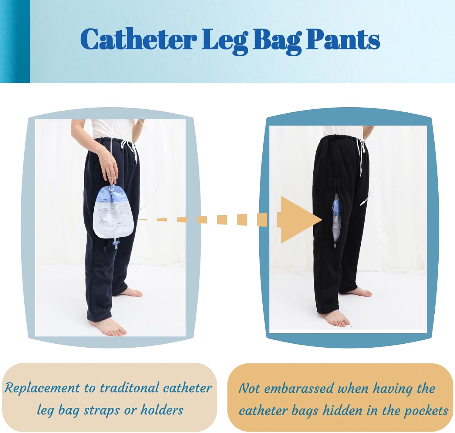 Catheter Leg Bag Pants, Urine Bag Holder Pants for Men/Women - Image 3