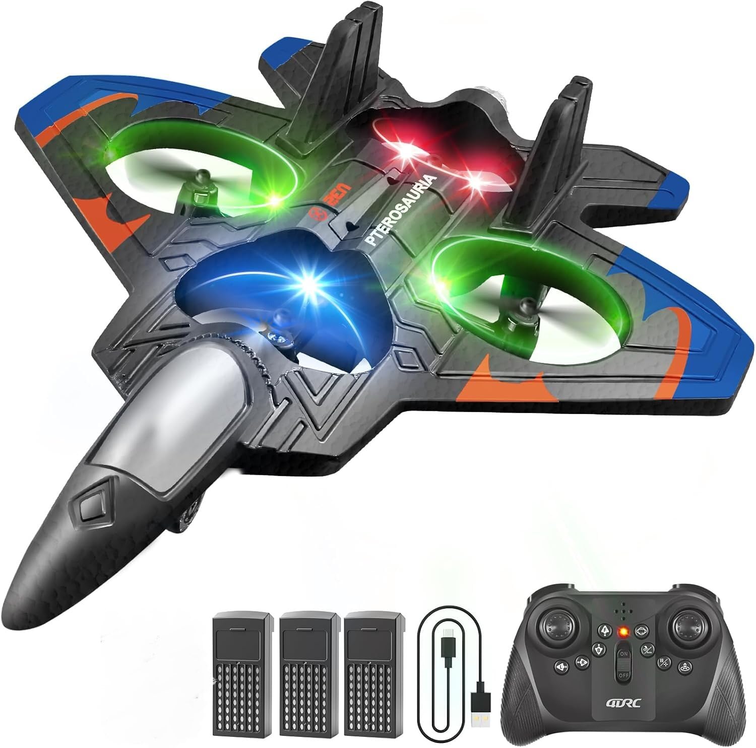 4DRC V32 Foam RC Planes with 3 Batteries, Remote Control Airplanes for Kids Adults 8-16, RC Drone Airplane Helicopter Jet with Light, 360° Flip, Stunt Roll, Airplane Toy Gifts for Kids Boys Adults Dark Blue-3batteries