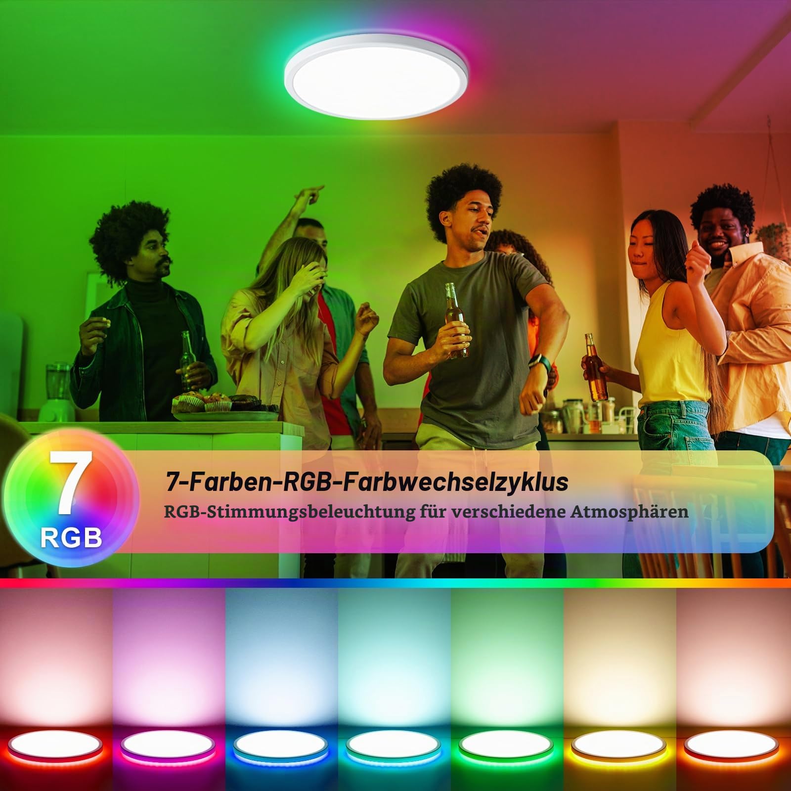 Oraymin 4PCS LED Deckenleuchte Dimmbar mit Fernbedienung Ø30CM, 24W 3300LM Deckenlampe RGB Farbwechsel Rund, 3000K-6500K Lampe Deckenbeleuchtung für Schlafzimmer Küche Wohnzimmer Korridor Balkon