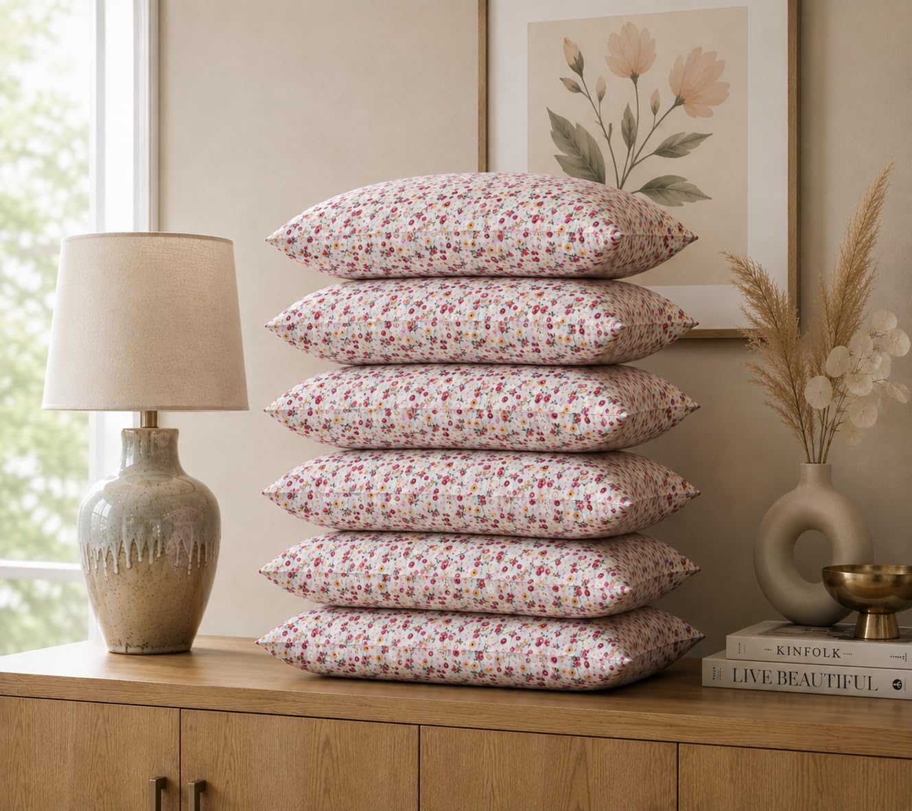 Microfiber Pillows Set of 6 for Sleeping - 16"x24" Standard Pillow | 41 x 61 cm - Flower | Pillow - A Super Soft & Fluffy Pillow for Sleeping | (6, Flower)