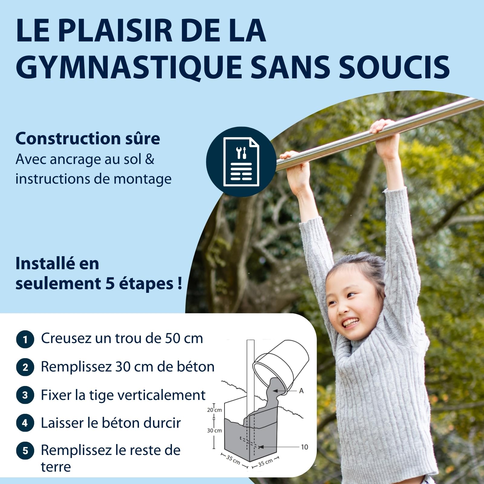 HUDORA Vario barre de gymnastique - barre réglable en hauteur à 7 positions pour enfants & adultes - extensible avec barre en acier inoxydable - barre de fitness robuste jusqu'à 120 kg