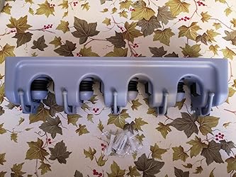 Porta Scope Da Parete - Organizzatore Per Scope E Spazzole, 5 Posti E 6 Ganci, Grigio, Per Garage E Cucina - Foto 4