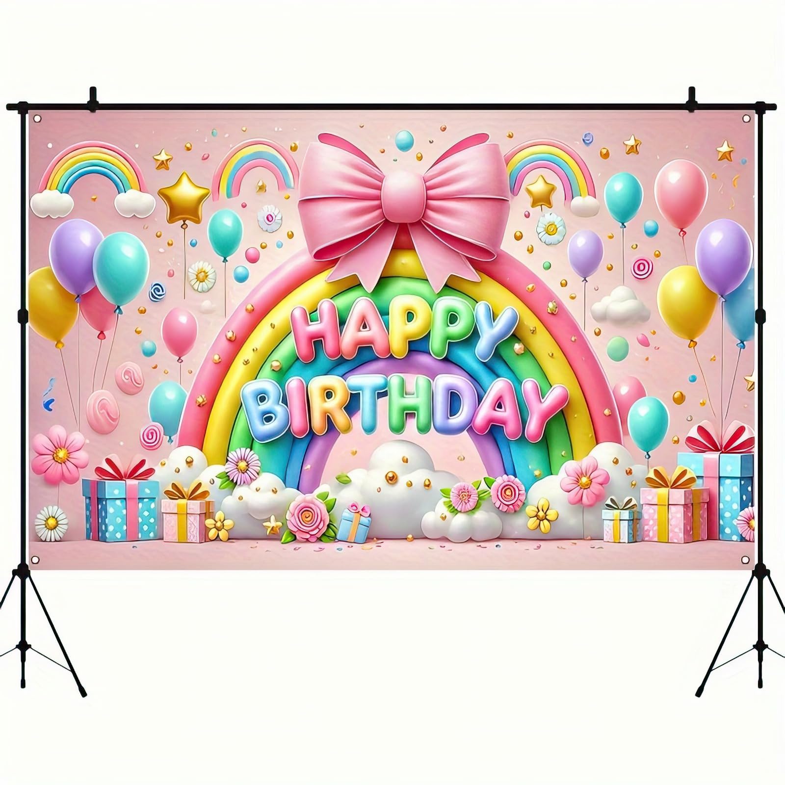 BlissYard Rainbow Happy Birthday Party Backdrop 71x43Inch Large Colorful Decorative Banner for Girls Boys Kids