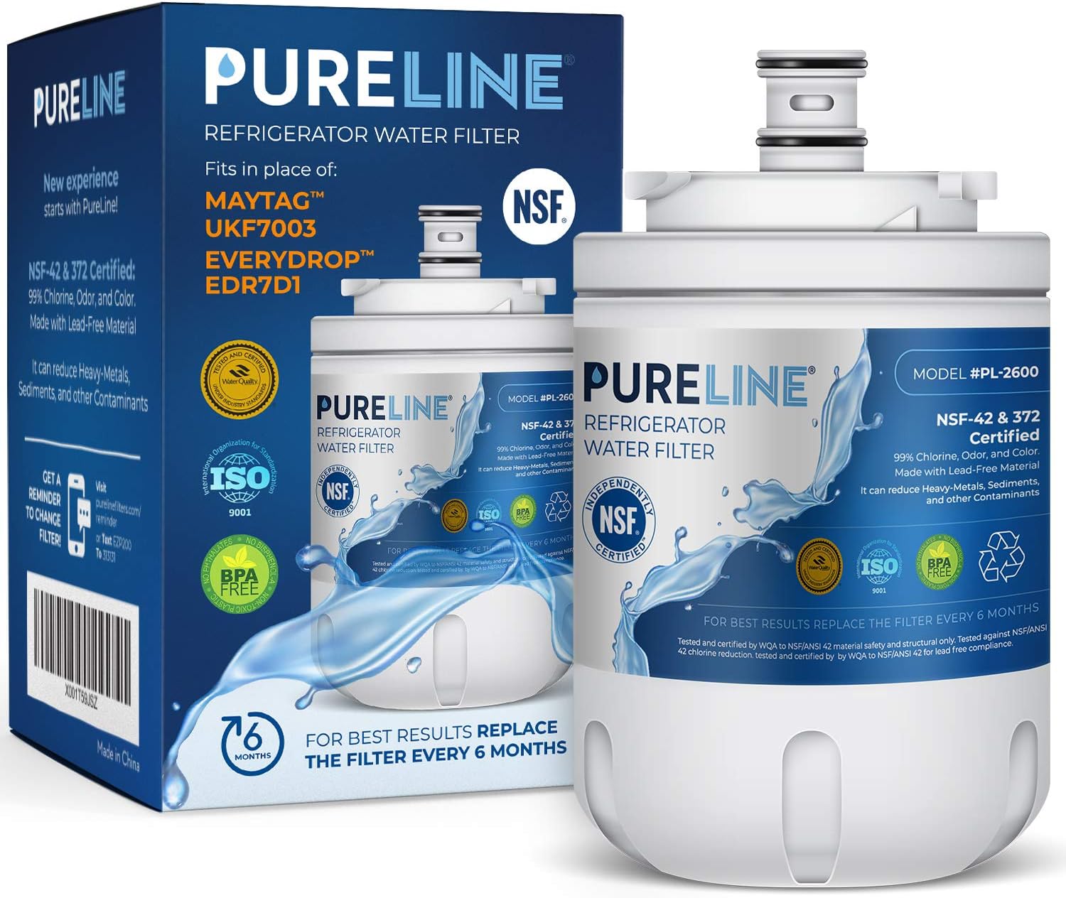Pureline UKF7003 Replacement for Maytag UKF7003, UKF7002AXX, Whirlpool EDR7D1, UKF7003AXX, UKF7002, 7003AXXP, UKF7001AXX, UKF6001AXX, UKF5001, EveryDrop Filter 7, Refrigerator Water Filter (3 Pack)