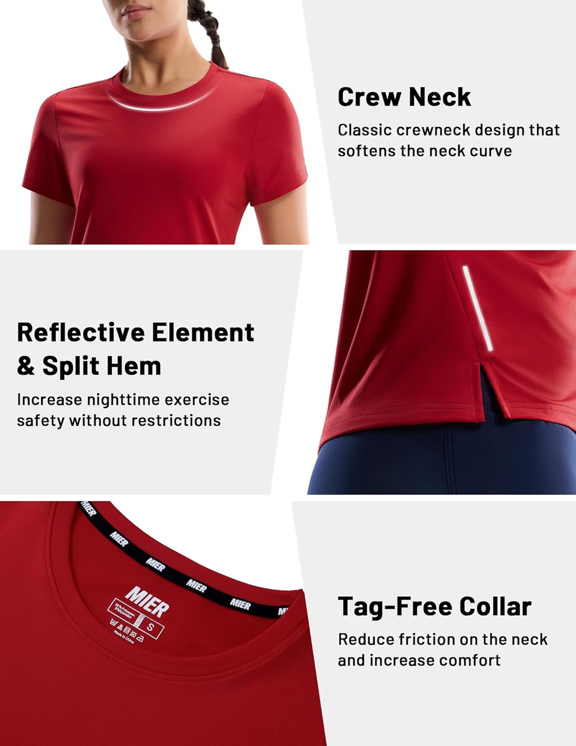 MIER Short Sleeve COOL MAX Running Shirts for Women, Moisture Wicking & Quick Dry Workout Athletic T-Shirt, Crew Neck Gym Top