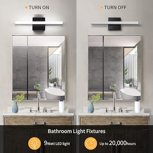 Miniatura 4 de Modernas luces LED de tocador para baño, 19.8 pulgadas, 12 W, color negro, luces de baño sobre espejo, accesorios de iluminación de tocador de baño