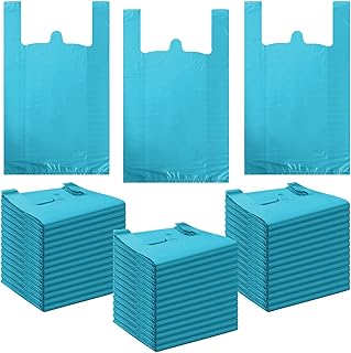 300 Pcs T Shirt Bags Bulk Plastic Shopping Grocery Retail Bags with Handles 12 x 20 Inch for Small Business, Supermarket, Restaurant (Cyan)
