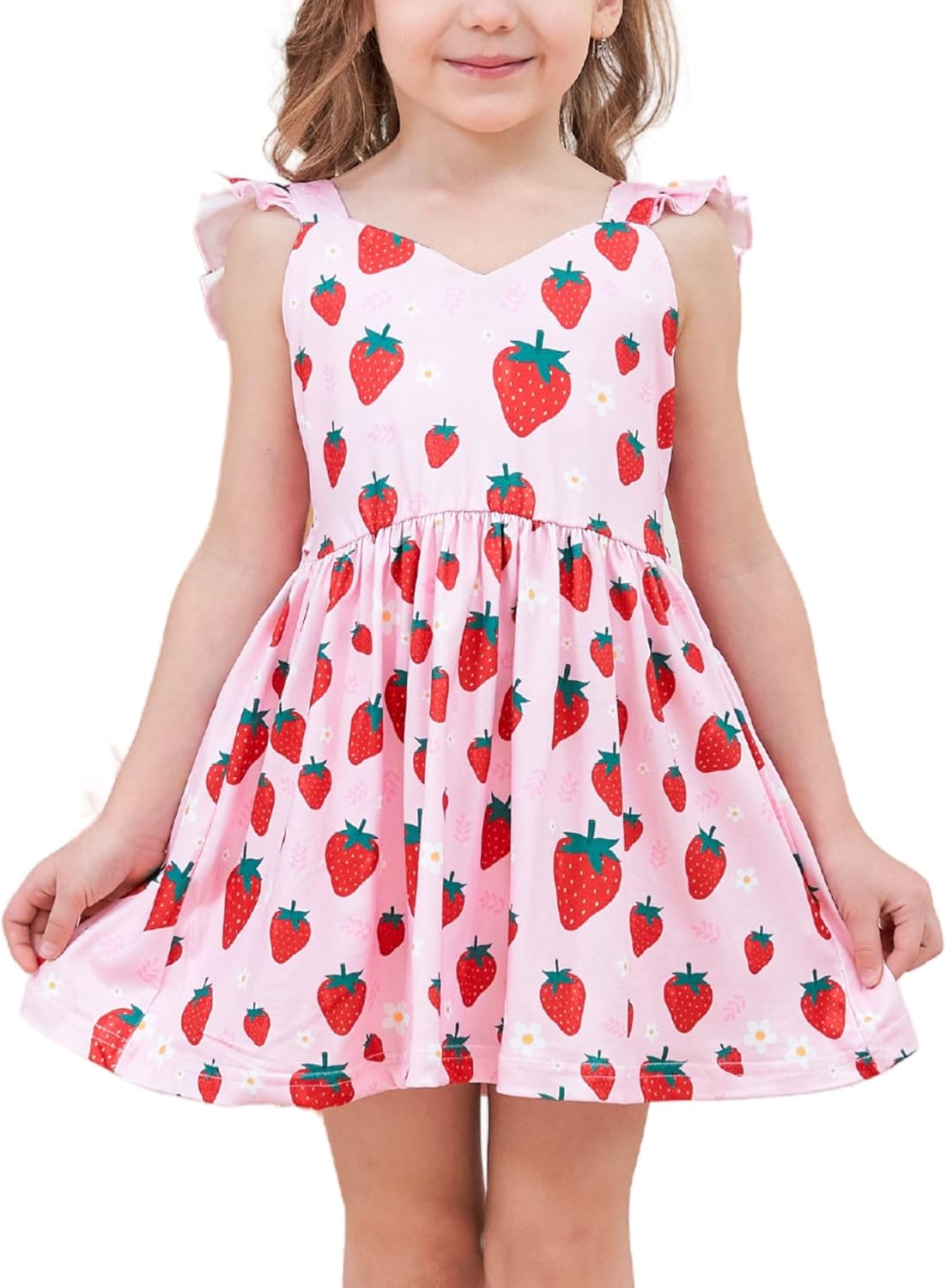 Toddler Girl Summer Dresses Kids Flutter Sleeve Casual Dress Vibrant Color Sundress 2-7 Years