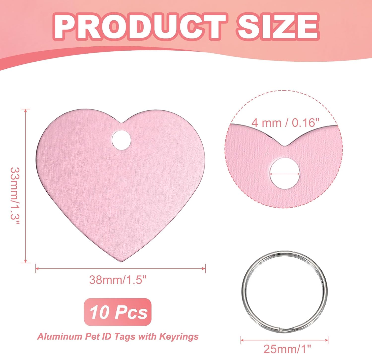 Pet ID Tags, Personalized Dog Cat Tag Stainless Steel Aluminum Heart Shape Engraved Blank with Key Ring 38x33mm, (Pink, 10 Pcs), Intended for Dog/Cat/Name/Pendant Crafts image 2